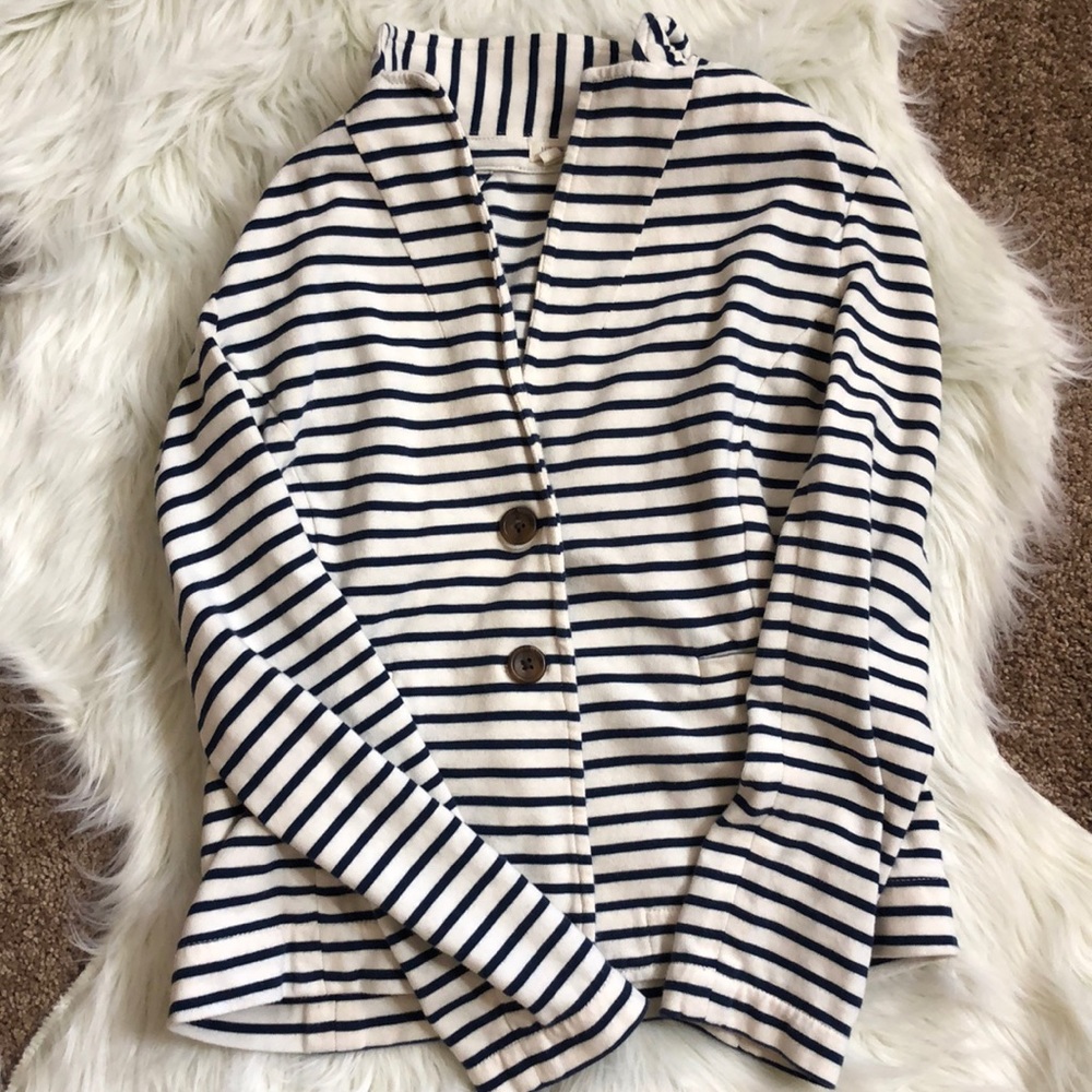 Navy blue and white striped blazer